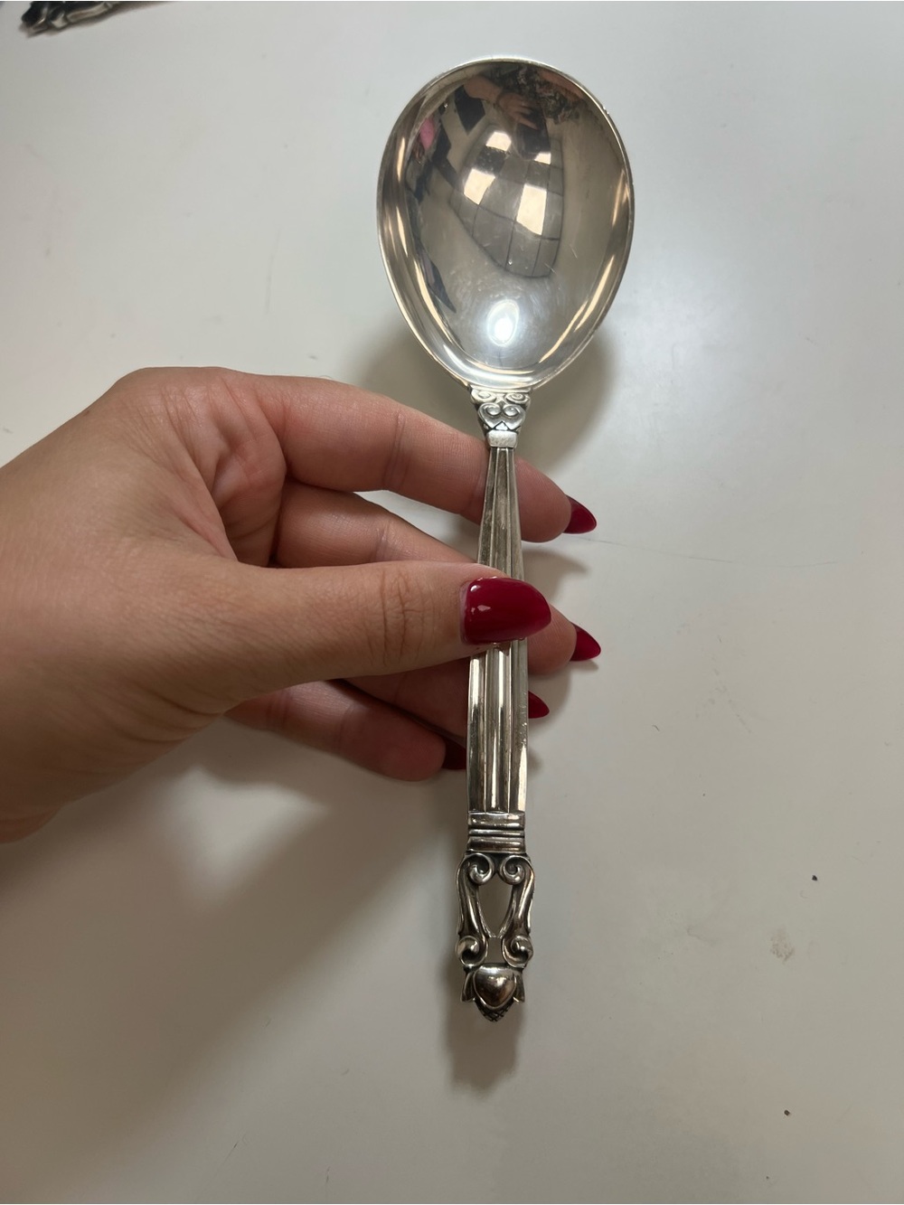Georg Jensen Antique Sterling Silver Serving Spoon Acorn 1915 - 1932